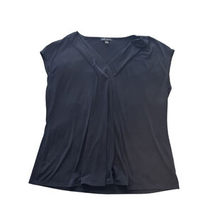 Lane Bryant Black Draped Faux Wrap Blouse Size 14/16 Stretchy V-Neck Top